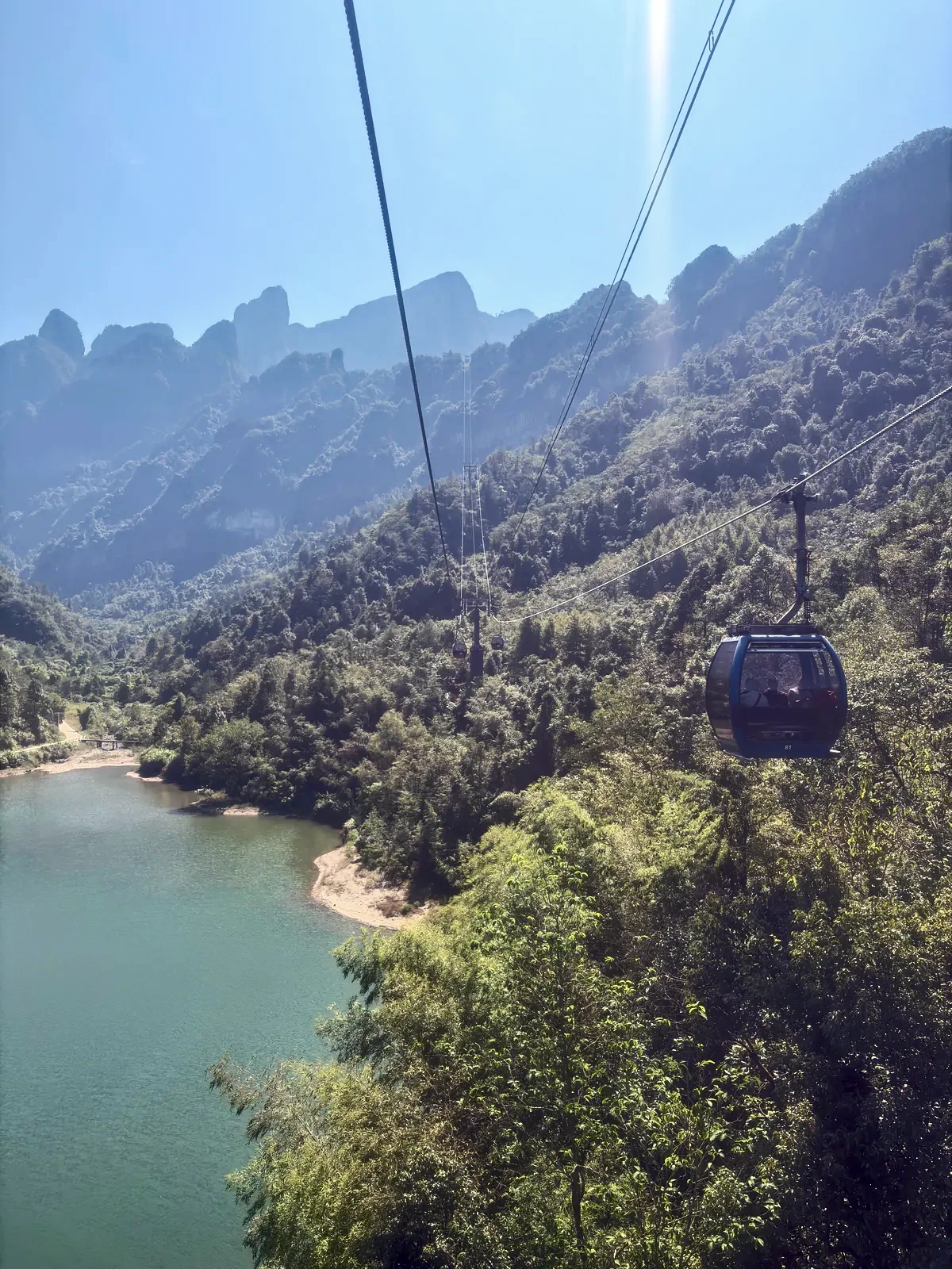 Cable car crossing the valley on the ascent to Tianmen Mountain