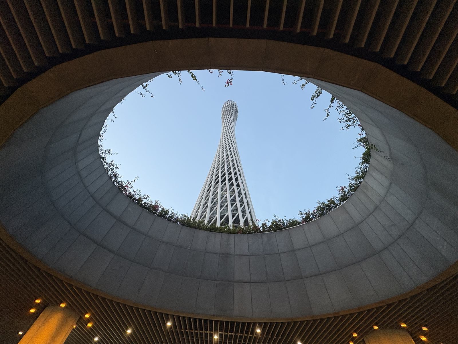 Canton Tower framed by a circular opening