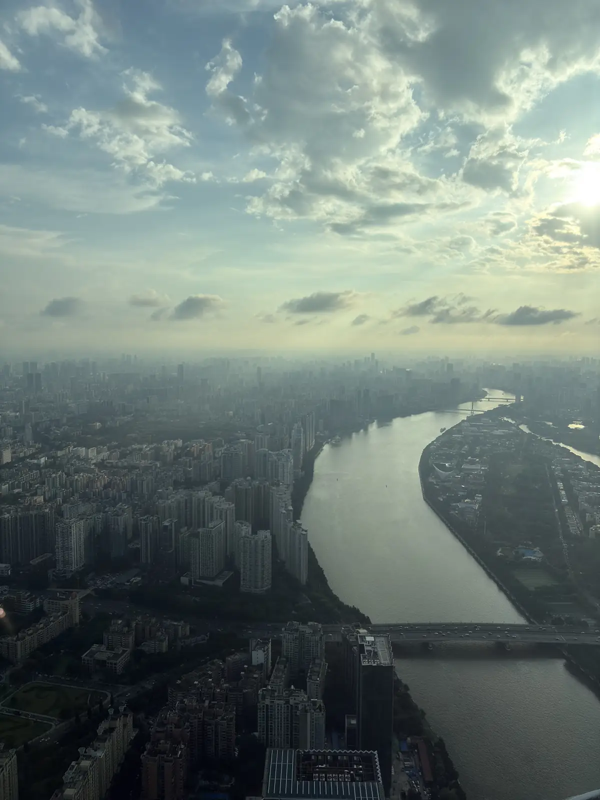 Pearl River curving through Guangzhou below Canton Tower
