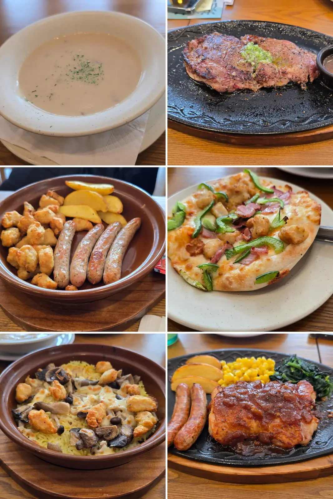 Collage of lunch dishes from Saizeriya